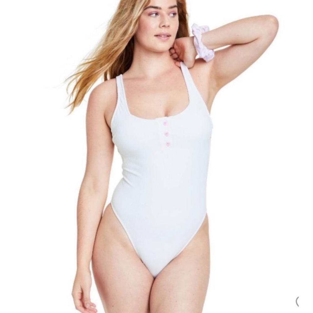 Stoney Clover Lane x Target white Ribbed Henley One Piece Swimsuit Size M